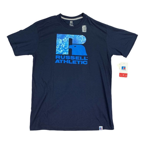 Russell Mens Santiago Logo Graphic Crewneck Short Sleeve T-Shirt Navy Blue L - Picture 1 of 4